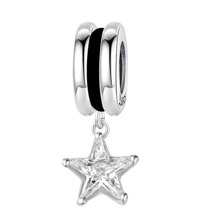 Quiges - 925 - Zilveren - Bedels -Sterling zilver - Beads - Zirkonia Ster Hanger Kraal Charm - Geschikt – voor - alle bekende merken - Armband Z269