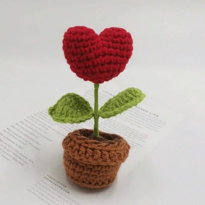 1 stuk Hartvormige Potplant, Romantische Handgemaakte Gebreide Imitatie Bloempot, Huisdecoratief Mini Ornament, Wever Gebreid Draad Gehaakt brown