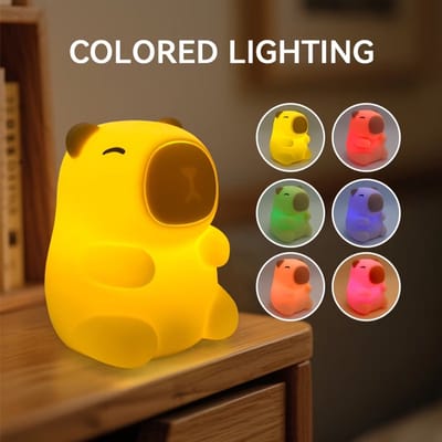 Capybara Nachtlamp met Schildpad Rugzak - USB Oplaadbaar Kleurrijk LED Sfeerlampje