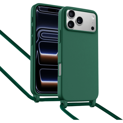ShieldCase Hoesje met telefoonkoord (donkergroen) geschikt voor iPhone 17 Pro - Case met nekkoord - Slanke cover voor extra bescherming