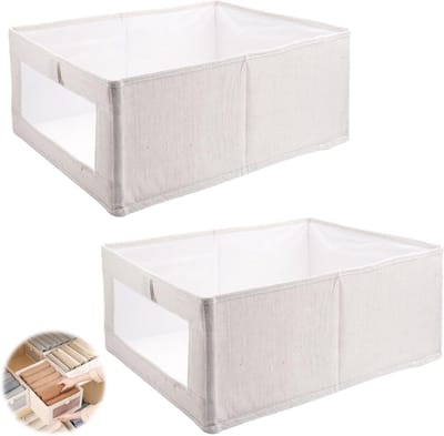 Set van 2 Opbergdozen met Doorzichtig Venster voor Kleding, Boeken en Speelgoed