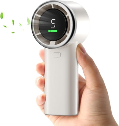 Handzame mini-USB-ventilator, werkt op batterijen, maximale snelheid 13000 RPM, 5 windsnelheden, 3600mAh-batterij, oplaadbaar via USB, compact en draagbaar, geschikt voor reizen, kantoor, kamperen, school, sport en andere gelegenheden.