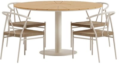 Svea - Amanda ronde eettafel - beige + 4x Nick eetkamerstoelen - beige