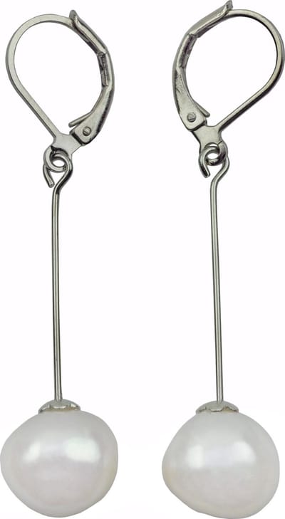 Zoetwater parel oorbellen Dabby - oorhangers - echte parels - edelstaal - wit - lang - sieraden zakje - parel oorbellen dames