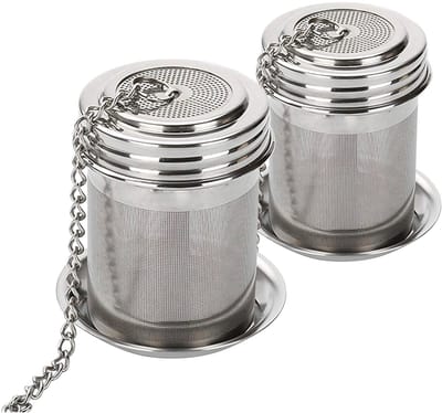 Somstyle Theezeef Set voor Losse Thee - 2 Stuks - Theefilter met Theetip RVS - Thee Ei met Theezakjes Schoteltje - Zilverkleurig