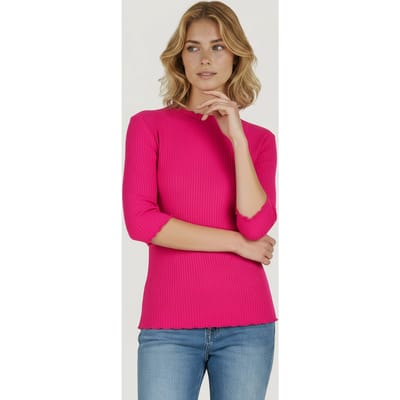 EsQualo Top Irregular Rib Fuchsia Maat: S | Longsleeves Outlet | Dames | Roze