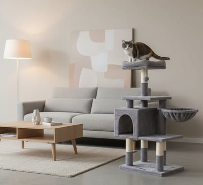 Kattenboom met Ligstoel 110 cm - Grijs - cm Lichtgrijs – Luxe Krabpaal - Medahomestore