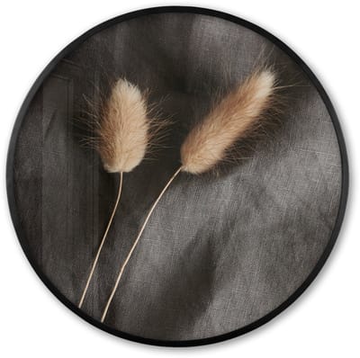 Poster in lijst Rond - Fotolijst 60x60 cm - Posters - Pampasgras - Pluim - Zwart - Beige - Ronde posterlijst zwart - Decoratie - Wanddecoratie woonkamer - Muurdecoratie slaapkamer