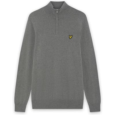 Lyle & Scott Half Zip Pullover Merinowol Grijs - Maat L - Heren - Quarter zip