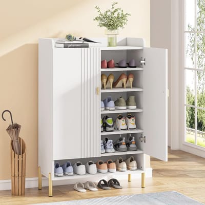 Tribesigns Praktisch Schoenenrek - Schoenenrek met 6 Niveaus - Schoenenkast - Schoenenrek Metaal Modern - 75 x 36.5 x 111cm - Wit