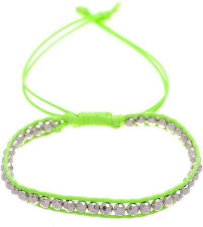 Behave - Verstelbaar Koord Armbandje - Limegroen met Zilverkleurige Kraaltjes