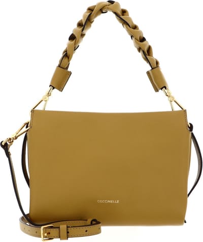 COCCINELLE Leren Schoudertas Boheme Grana Double Crossbody Double Grainy Leather Citronella / Arde Mosterdgeel