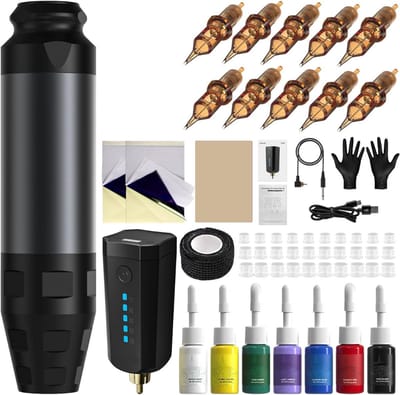 DailySupplies® Tattoo Machine met Accessoires - Tattoo kit Draadloos - Complete Set - Zwart