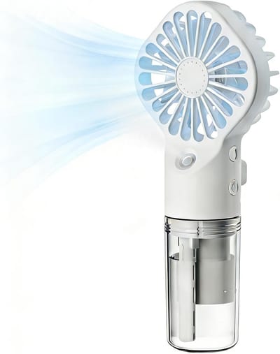 Ventilator - Handheld waterstraalventilator - Oplaadbaar - Lichtgewicht en draagbaar - Compact maar krachtig - Extreem verkoelend, geschikt voor dagelijkse uitstapjes en reizen, milieuvriendelijke ventilator, perfecte reisgenoot, wit