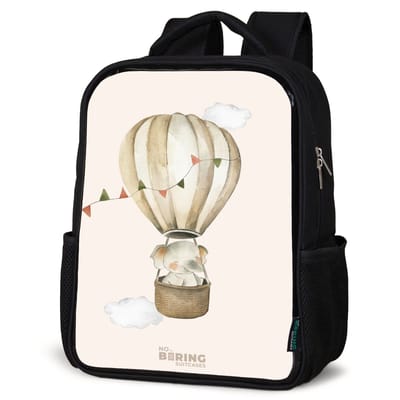 NoBoringSuitcases.com® - Rugzak zwart - Schooltas jongen & meisje - Olifant in een luchtballon - Rugtas voor school - Boekentas kind - Schoolrugzak - Kinderrugzak