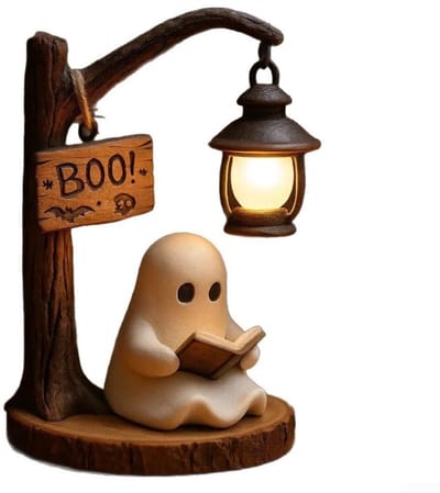 Ynkkvre - Niedliche Geister Leselampe - Geister leselampe - Geister Lesebuch Lampe - Buch Lampe - Ghost Reading Book Lamp - 3D-LED-geisterlampe mit buch - Warm Wit Licht & Batterij - Halloween Sfeer & Jaarrond - Compact Design 15cm