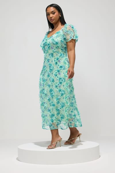 Yours London Mintgroene Maxijurk Met Bloemenprint En Ruches Size 42