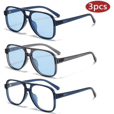 3 stuks Retro Dubbele Brug Oversized Zonnebril Klassiek Rechthoekig UV Bescherming Rijbril Grote Monturen Dames Brillen