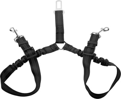 SnelShoppen - Dubbele Hondengordel Verstelbaar 2-in-1 Hondenautogordel met Anti-Schok Bungee, Geen-Verstrengeling, Reflecterende Veiligheidsgordel, Hu