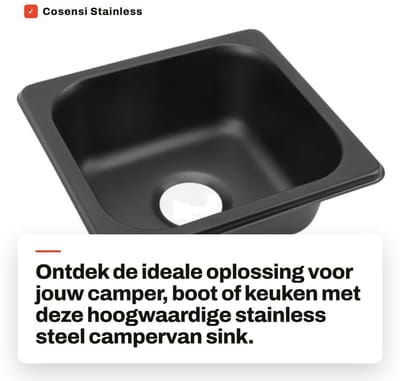Dailygoods- Campingwasbak - Roestvrij Staal - Zwart Gegalvaniseerd - Geschikt voor RV's/Yachten - Afmetingen 176x162x65mm - Inclusief Afvoer/Sealing Ring - Wasbak