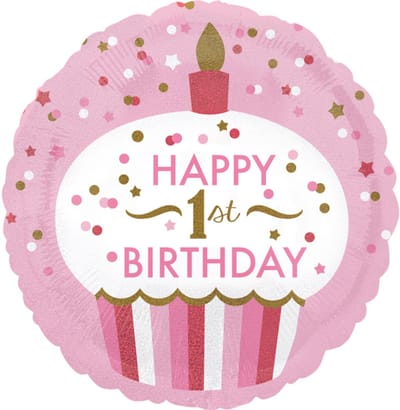 Folieballon 1 Jaar - Birthday Cupcake Girl - 45 cm - Helium- en Luchtvulling