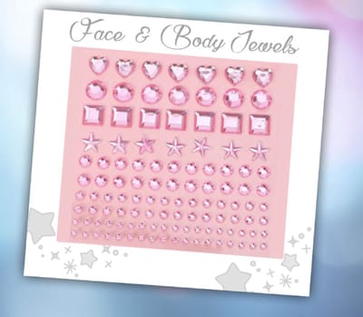 Face & Body Jewels (115 Diamantjes Roze Figuren) [Dots Strass Steentjes met Zelfklevend Plaklaag - Sticker Diamantjes voor Lichaam en Gezicht - Festival Tattoo Set Outfit Glitter - Juwelen Rhinestones Rhine stones - Plak Diamantjes]