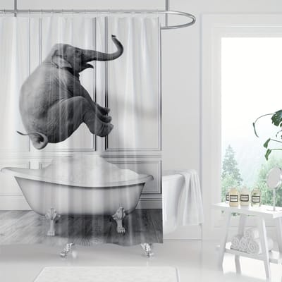 1 stuks Humoristische en Interessante Digitale Kunst Cartoon Schattige Olifant Badkamer Decoratie Digitale Print Douchegordijn W90xH180cm