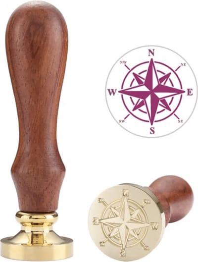 ZoeZo Houten Stempels Kompas - Kaarsen stempelen - Zeep stempelen - Wax Seal - Verwijderbare kop - Enveloppen