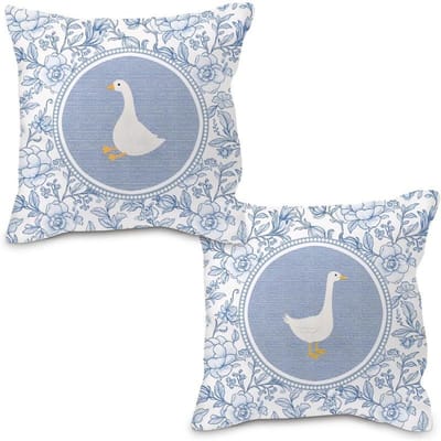 VIKAMA 2 stuks Blauw en Wit Tuingans Knuffelkussenhoes Slijtvast Stofmateriaal Genezingsafdeling Woonkamer Bank Kussenhoes 40x40cm