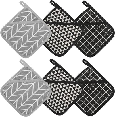Set van 6 Hittebestendige Katoenen Pannenlappen met Tas - Vierkante Keukenaccessoires voor Koken en Bakken