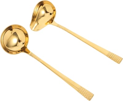 Lepel - Set van 2 roestvrijstalen sauslepels - soeplepels - eendenbekledlepels - keukenbenodigdheden, handige keukenlepel met schenktuit voor sojasaus, geschikt voor hotpotsoep, duurzaam en efficiënt, goud