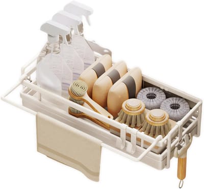 Spoelbak Organizer - Afdruiprek Keuken - Keuken Opbergen - Schroefloze Installatie - 2 x 10 x 20 cm - Wit