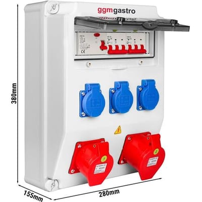 GGM Gastro Verteilerkasten - 3x 230V, 1x 16A & 1x 32A Steckdosen - inkl. FI-Sicherung