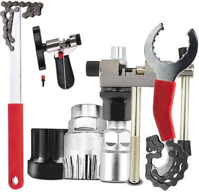 Fietsgereedschapset 10-delig – Kettingbreker Vliegwielafnemer Trapasgereedschap Kettingspanner Krukafnemer Haaksleutel – Reparatie Kit MTB Mountainbike Racefiets Cityfiets – Doe-Het-Zelf Fiets Onderhoud Tool Set Compleet Staal