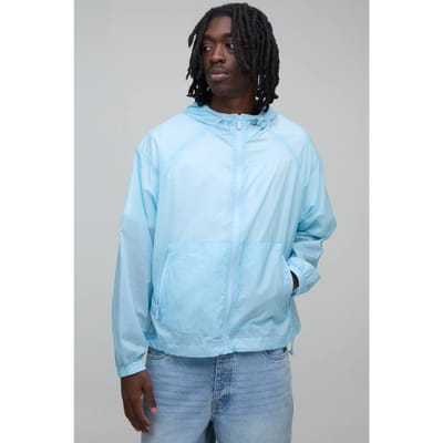 Oversized Boxy Glow In The Dark Transparante Cagoule Met Capuchon En Togglesluiting | Blue | Size XS