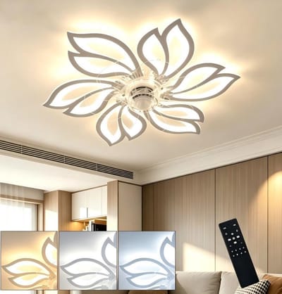 NETTLIFE Plafondventilator met Verlichting - wit - Dimbaar 3000K-6500K - 6 standen Ventilator - met Afstandsbediening - Timing - LED Plafondlamp Ventilator - Creatief Ontwerp - Winter / Zomer - voor Slaapkamer | Woonkamer