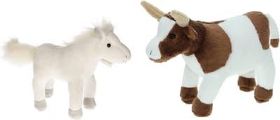 Cornelissen Pluche knuffel boerderijdieren set - Koe en wit Paardje - van 22 cm - Zachte kinder knuffels - cadeau