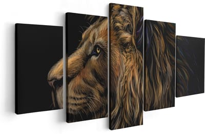 Artaza Canvas Schilderij Vijfluik Getekende Leeuw - Leeuwenkop - Kleur - 100x50 - Foto Op Canvas - Canvas Print