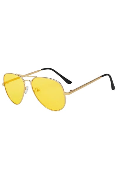 KIMU® Bril Avator Heren - Goud Montuur - Gele Glazen - Nachtbril Autorijden Wintersport Gouden Pilotenbril Seventies Vintage Zonnebril Geel Uv Festival