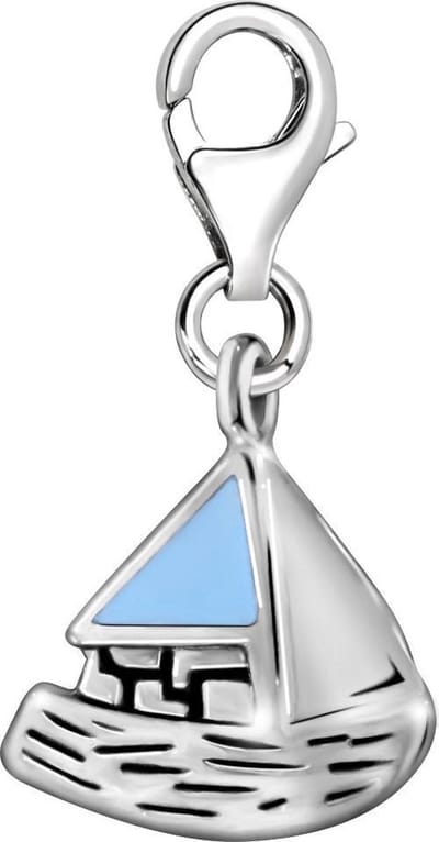 Quiges – Charm – Hanger - 3D Zeilboot - Verzilverd - karabijnslot - geschikt - voor - Bedelarmband - QHC129