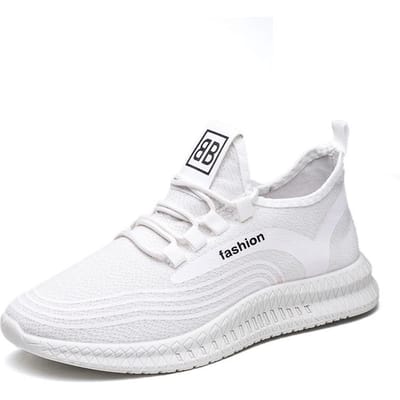 Modieuze Koreaanse Casual Schoenen Heren Lente Nieuwe Heren Sportschoenen Vliegend Geweven Mesh Ademend Hardloopschoenen Herenschoenen 44 white