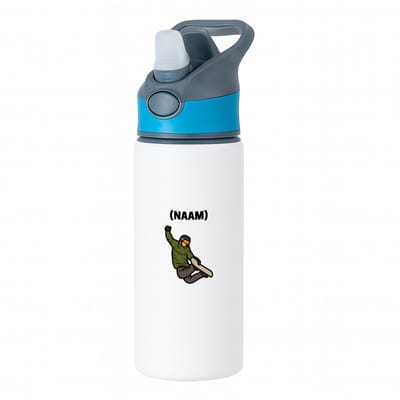Hacebo® - Snowboard met eigen naam waterfles met rietje blauw - Snowboarden - Snowboarders - Wintersport - water fles - 650ML