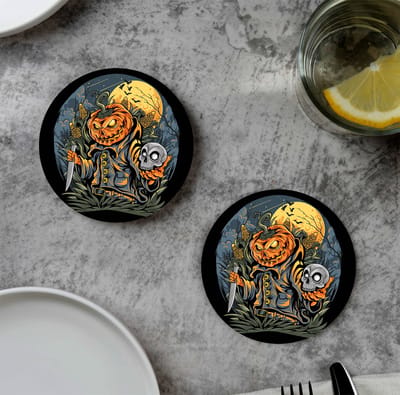 GR onderzetters voor glazen - Halloween - Pumpkin Knife - Vinyl - 6st