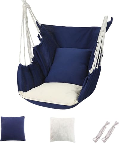 Hangstoel met Kussen - Schommelstoel Relaxstoel - Ontspannen Buiten - Afneembare Steuntafel - N.v.t. - Blauw
