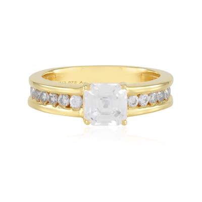 Cavill - Zilveren ring met 2,427 ct Cambodjaanse Asscher & ronde zirkonia - 925 Sterling zilver verguld - Elegante prong zetting channel geslepen ring
