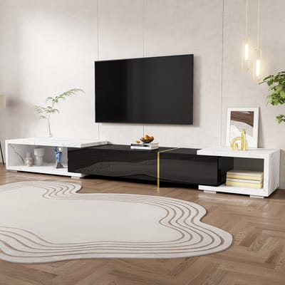 STILVORA TV meubel - TV-Sideboard Met Marmerlook En Draaiende Functie - Praktisch En Modern - 140-260 x 40 x 30 cm - MDF + Spaanplaat - Wit + Zwart