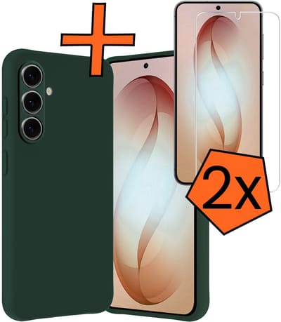 Hoes - Met 2x Screenprotector - Geschikt voor Samsung Galaxy S26 - Sterk & Shockproof - Back Cover - Siliconen Case - Telefoon Hoes - Donkergroen