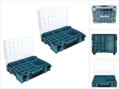 Makita MAKPAC 1 opbergset 2x kleine onderdelen koffer 395 x 295 x 110 mm ( 2x 191X80-2 ) met 13x doosinzet