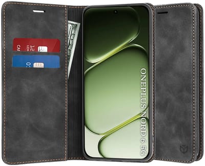 Hoesje geschikt voor OnePlus Nord 6 - Techsuit Confy Book Wallet Case - Zwart