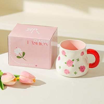 Keramische Mok Koreaans Handgeschilderd Onderglazuur Gekleurde Mok Schattig Niche Bloemen Thee Koffie Mok Souvenir Meisje 401-500ml